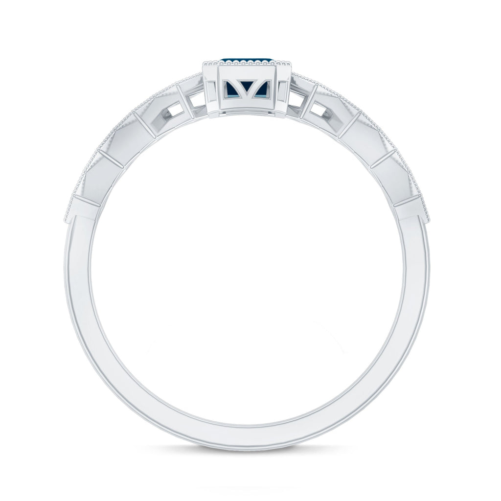 4X6mm Emerald Cut London Blue Topaz Engagement Ring with Beaded Details