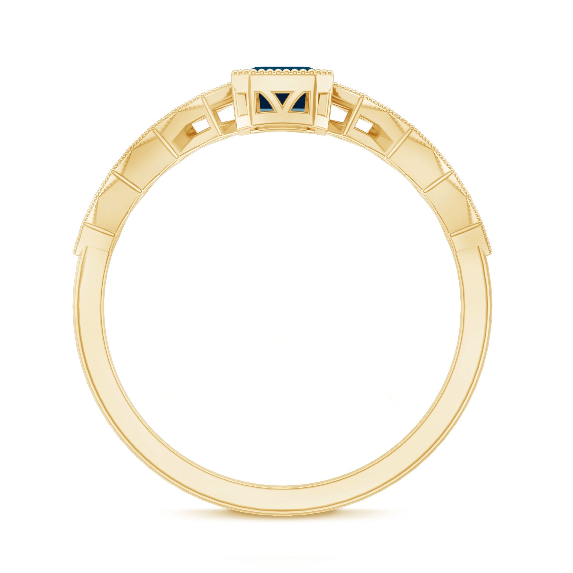 4X6mm Emerald Cut London Blue Topaz Engagement Ring with Beaded Details