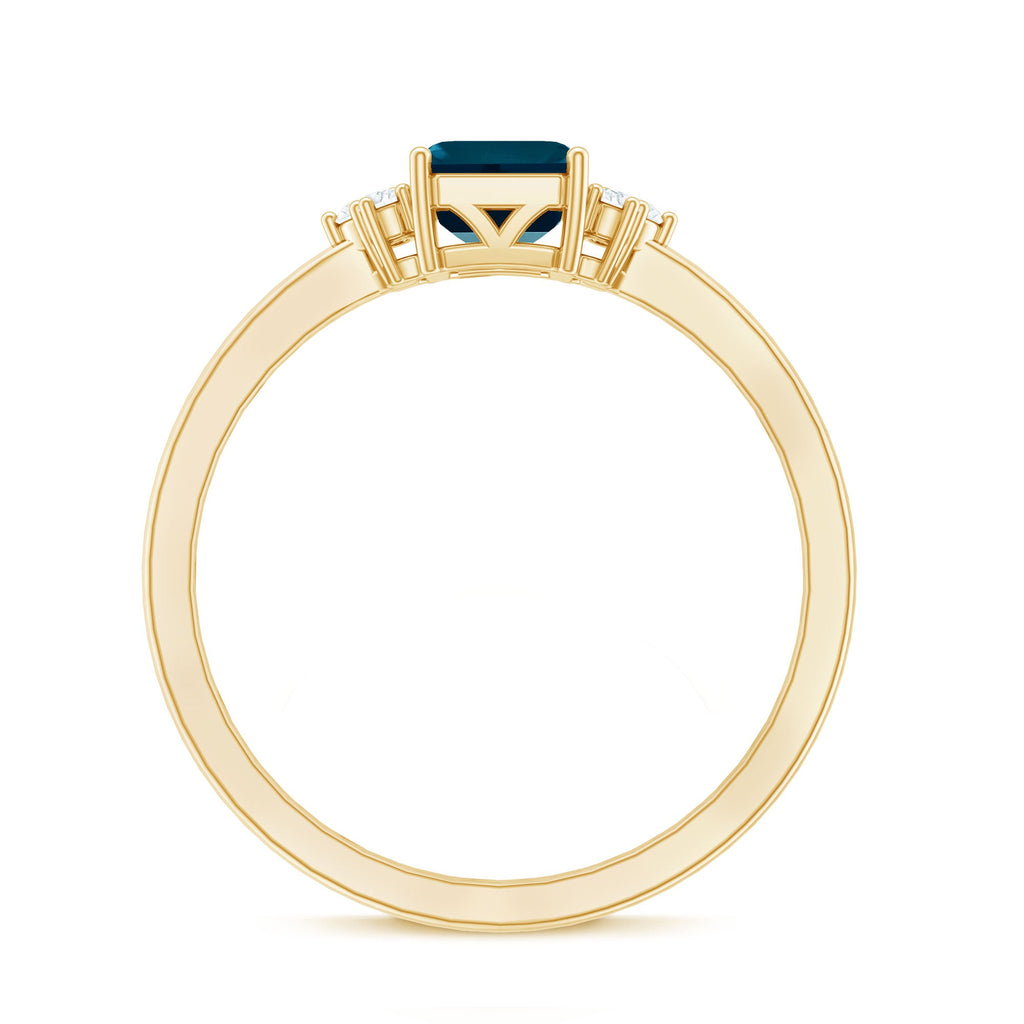 6X8mm Emerald Cut London Blue Topaz Diamond Engagement Ring with Certificate