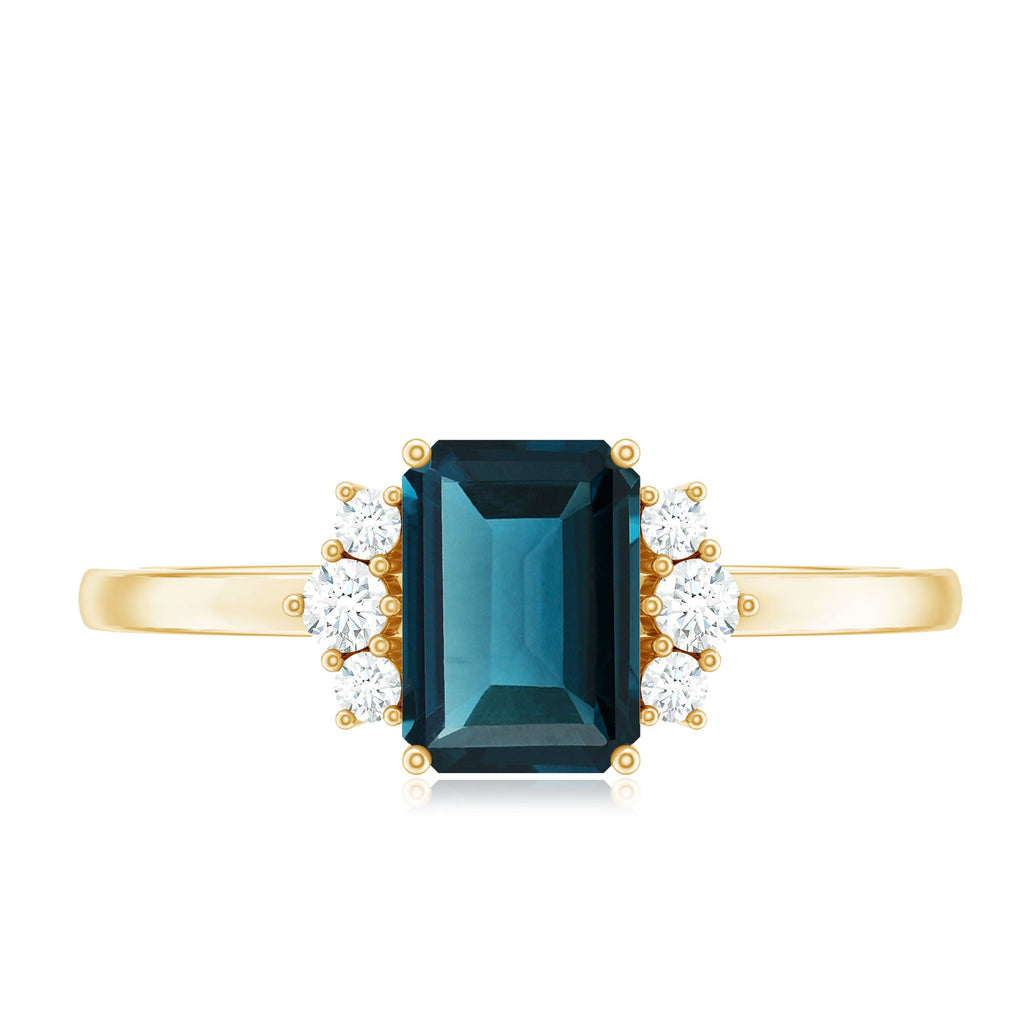 6X8mm Emerald Cut London Blue Topaz Diamond Engagement Ring with Certificate