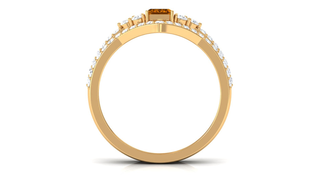 Real Citrine Emerald Cut Engagement Ring with Wedding Band
