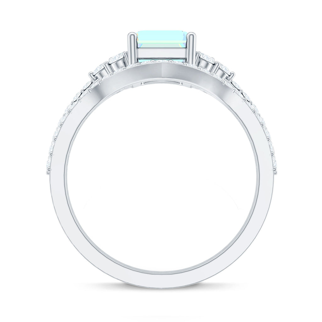 6X8 mm Emerald Cut Ethiopian Opal Classic Ring Set with Diamond Band