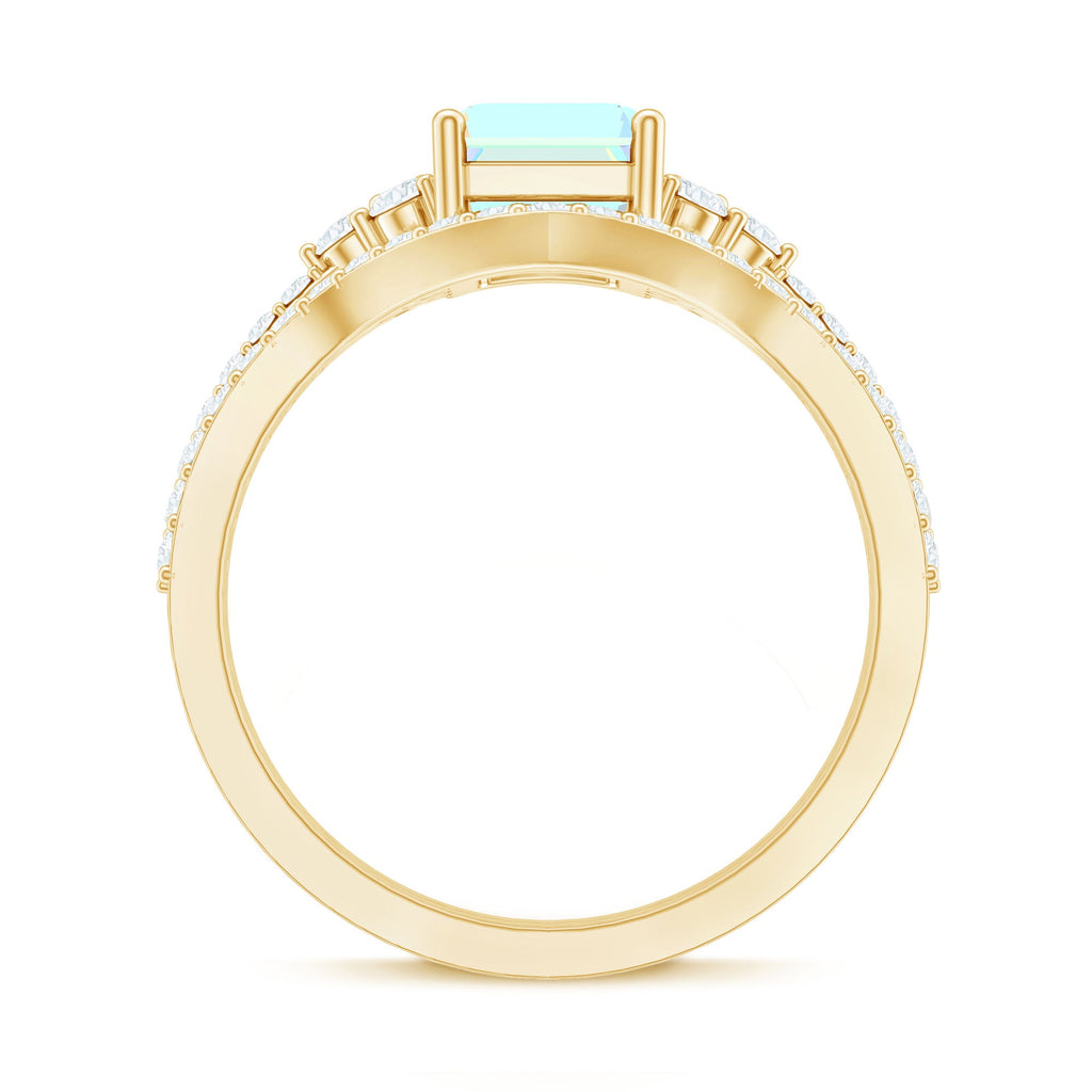6X8 mm Emerald Cut Ethiopian Opal Classic Ring Set with Diamond Band