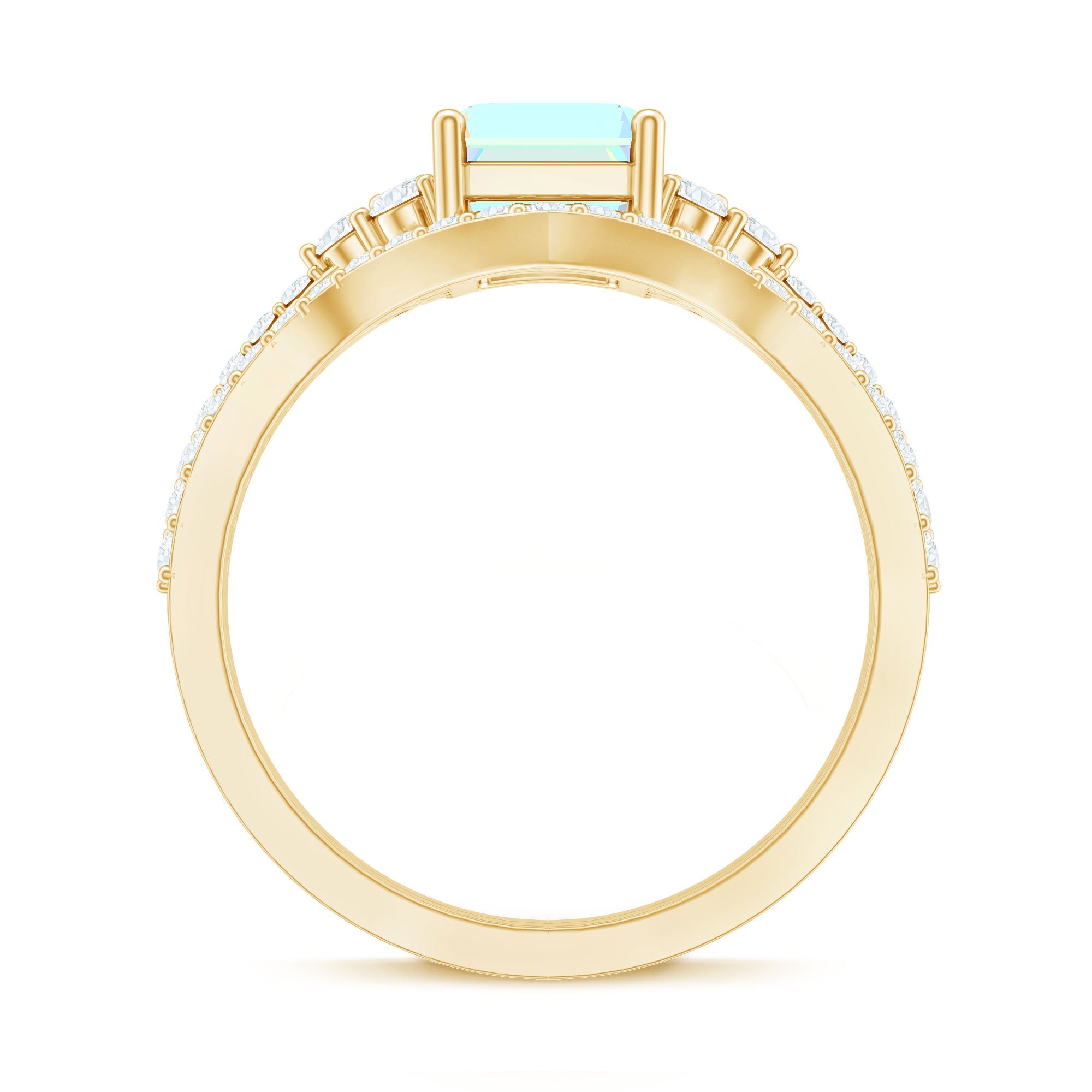 6X8 mm Emerald Cut Ethiopian Opal Classic Ring Set with Diamond Band