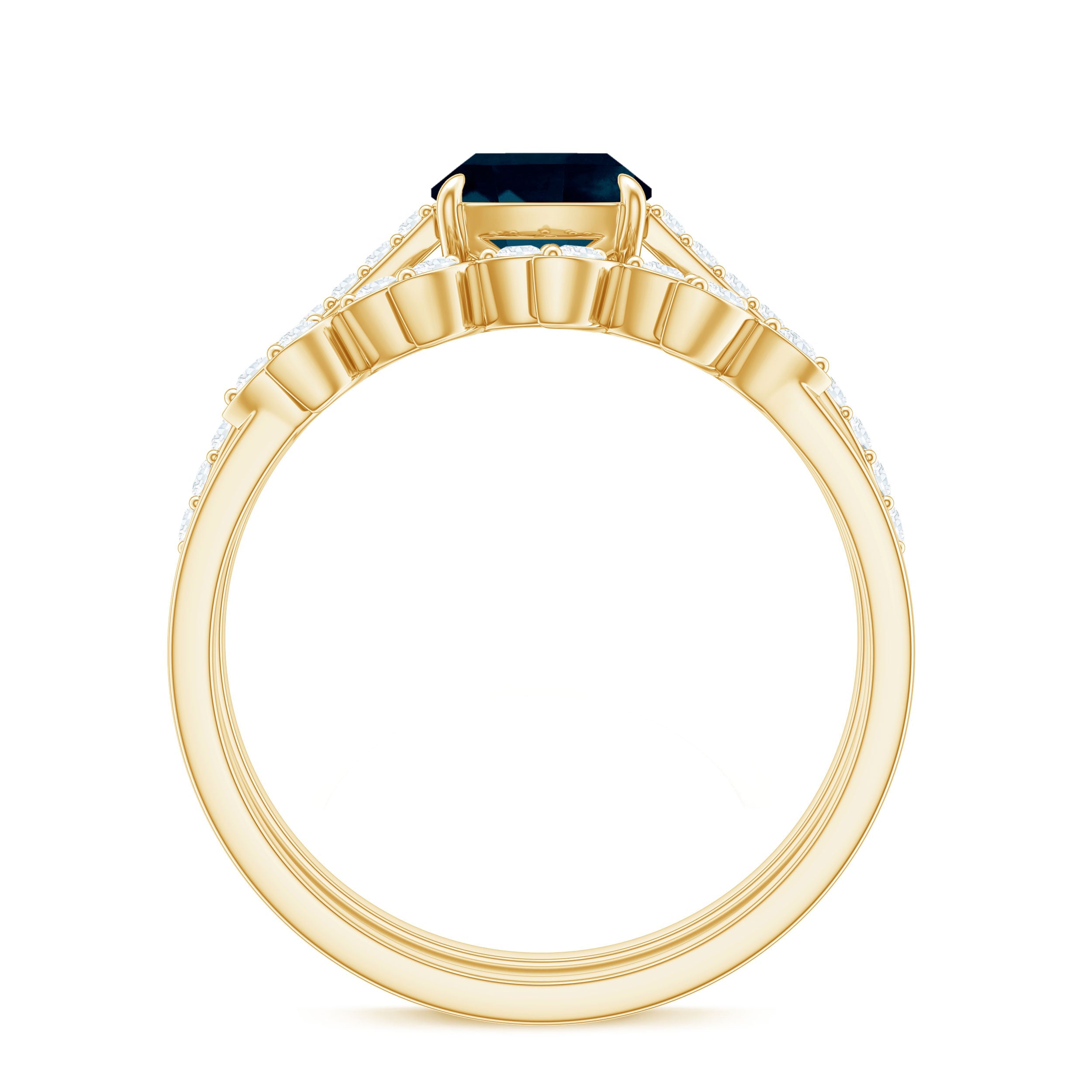 8mm Cushion Cut London Blue Topaz and Diamond Engagement Ring with Wedding Band