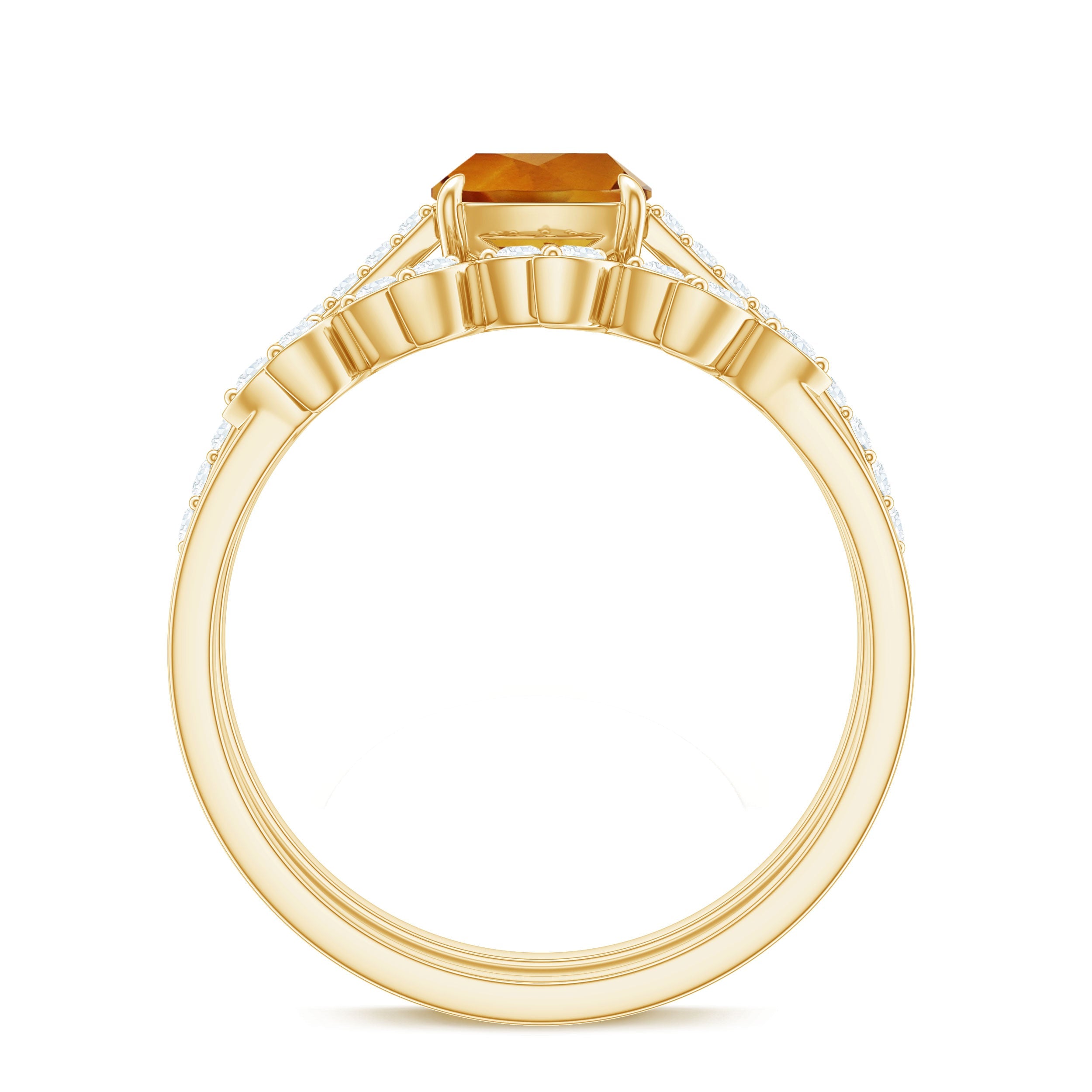Certified Citrine and Diamond Wedding Bridal Ring Set of 2