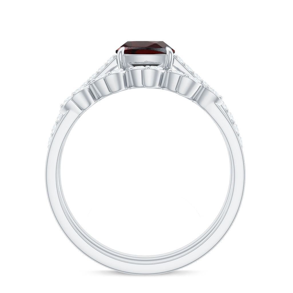 Natural Cushion Cut Garnet Diamond Wedding Bridal Ring Set of 2