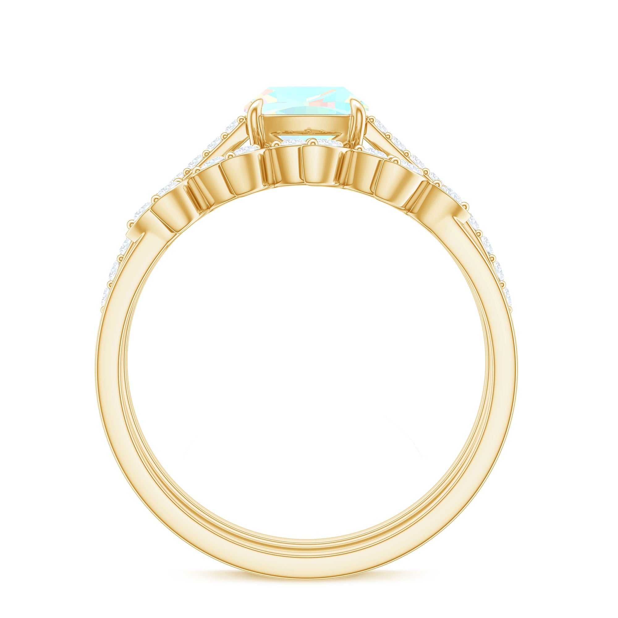 6 mm Cushion Cut Ethiopian Opal Solitaire Ring Set with Diamond Stackable Band