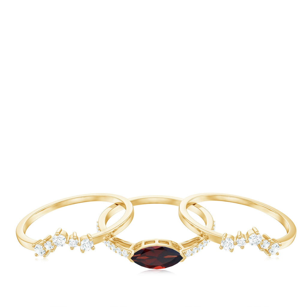 Natural Garnet Marquise Engagement Wedding Ring Set of 3 with Diamond