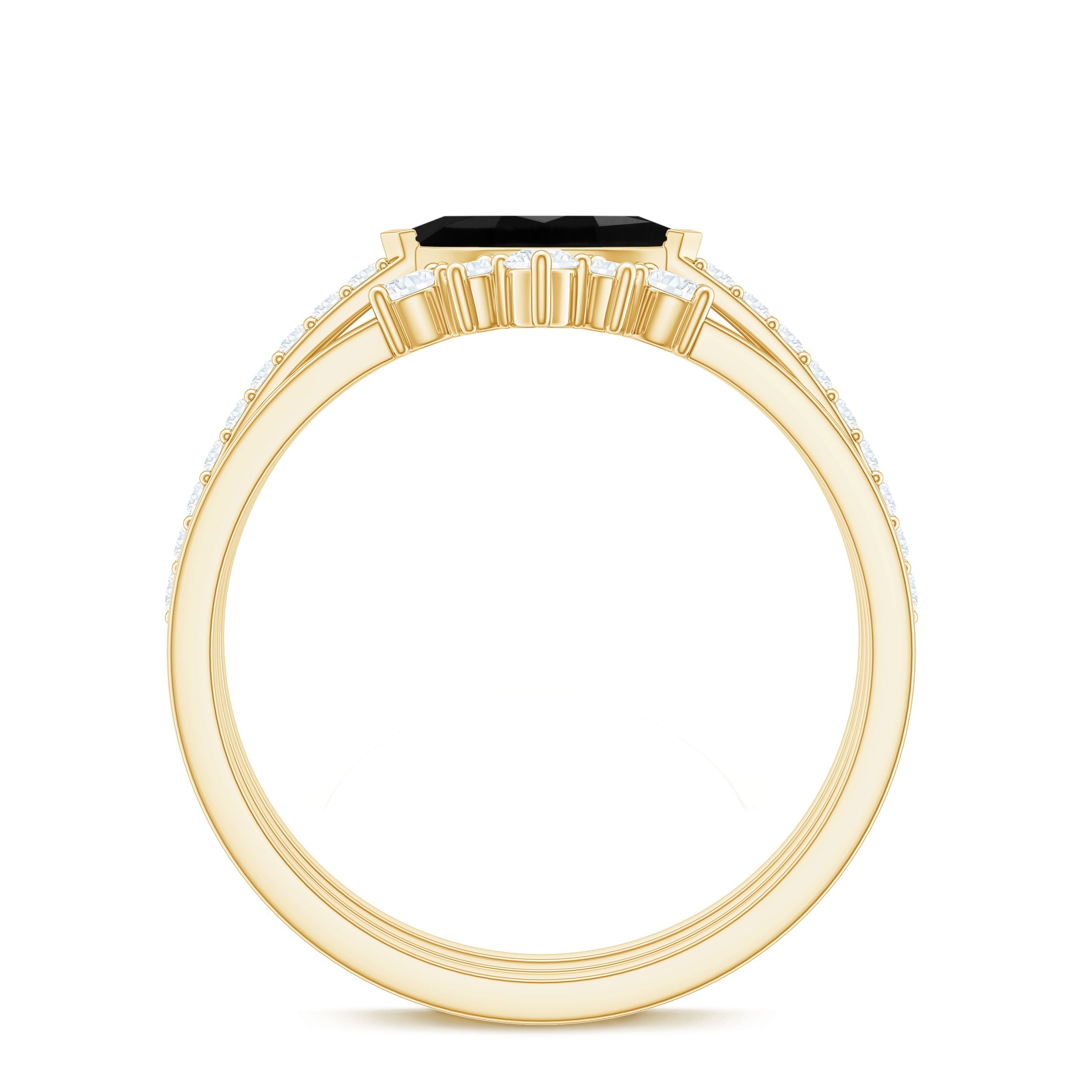 East West Set Black Onyx and Diamond Trio Wedding Ring Set