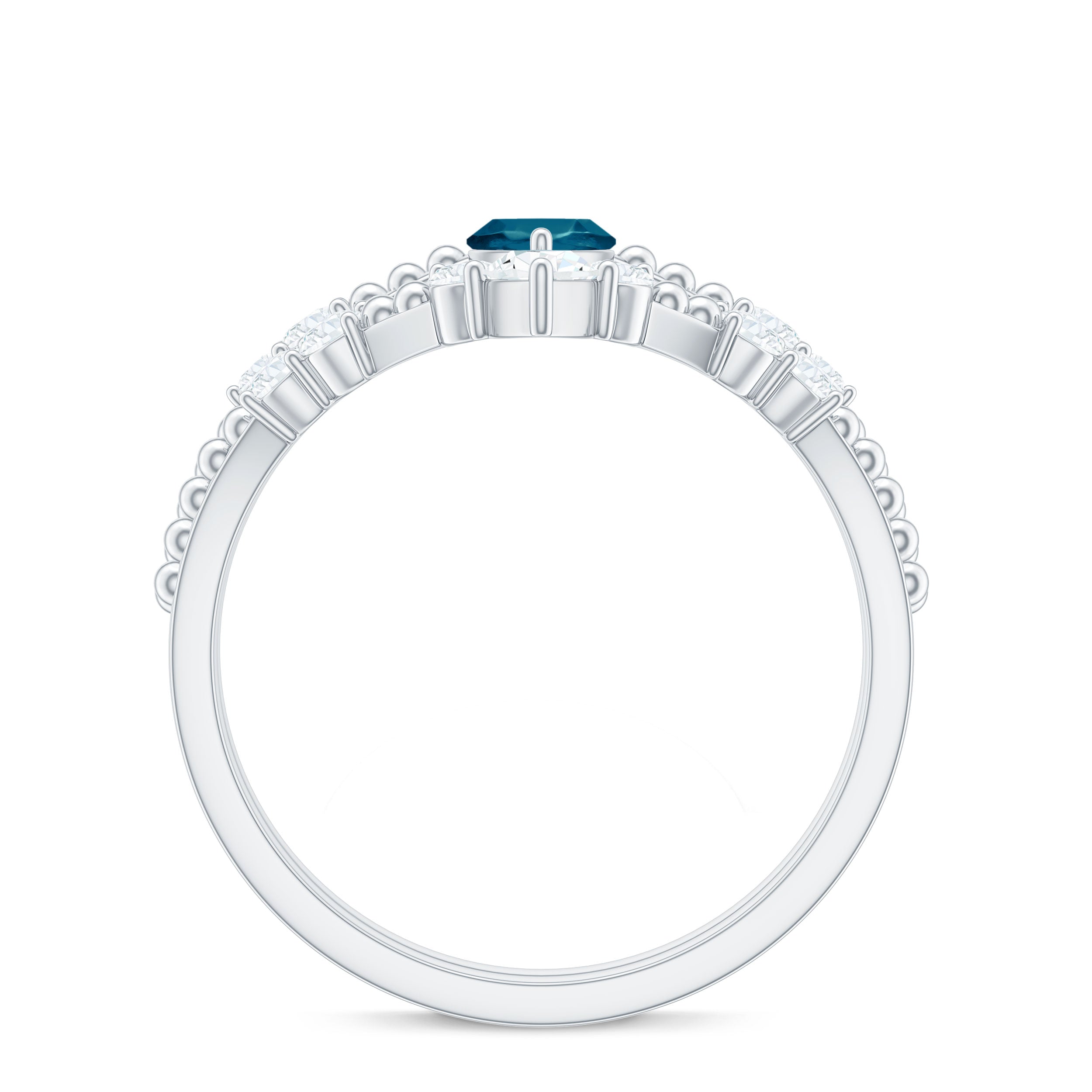 London Blue Topaz and Diamond Wedding Ring Set with Beaded Details