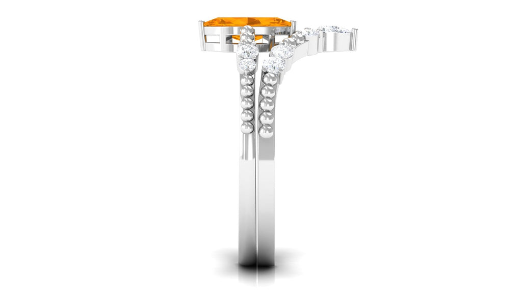 Marquise Cut Fire Opal and Diamond Wedding Ring Set