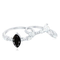 4x8mm Marquise Cut Black Onyx Solitaire Ring Set with Moissanite Band