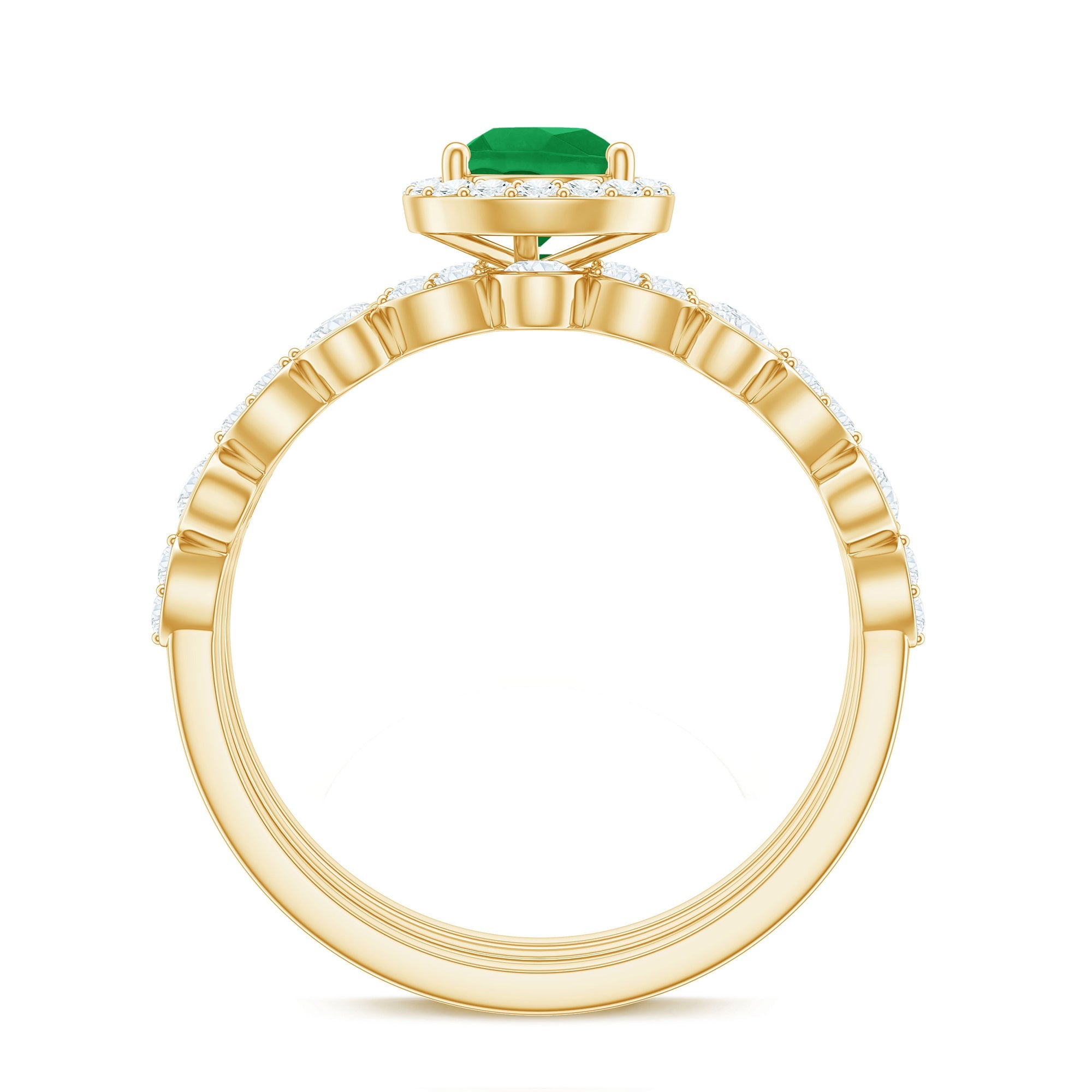 Natural Emerald Teardrop Engagement Ring and Wedding Band Set of 3