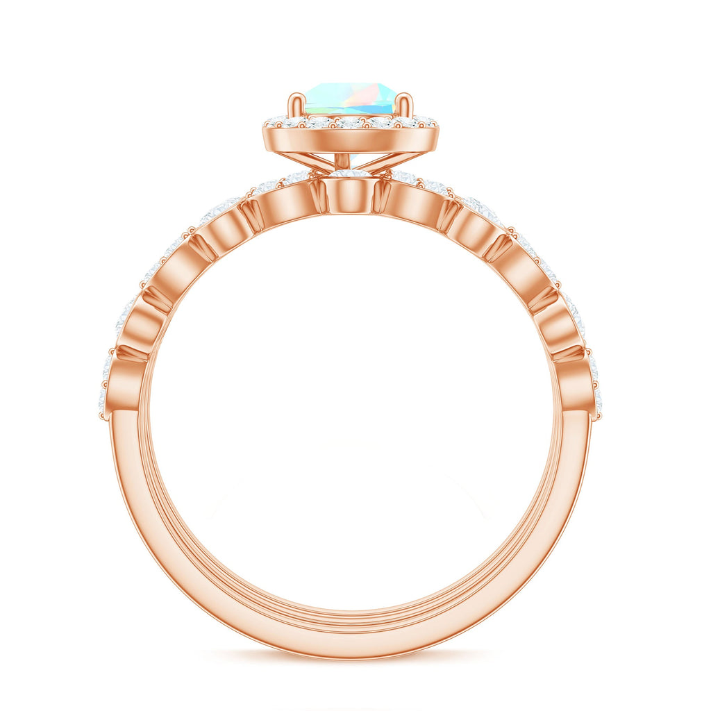 Genuine Vintage Style Opalescent Teardrop Engagement Wedding Ring Set of 3