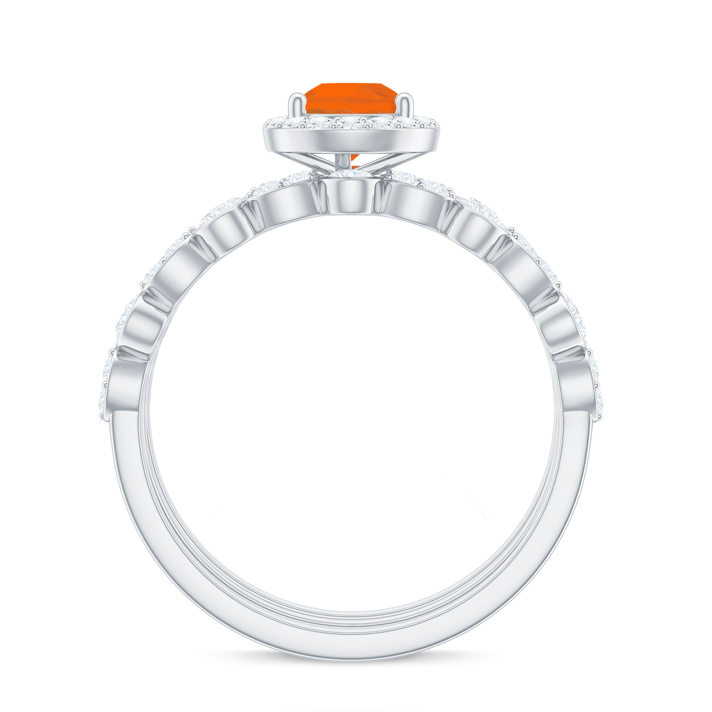 Pear Cut Fire Opal Bridal Trio Ring Set with Moissanite Band