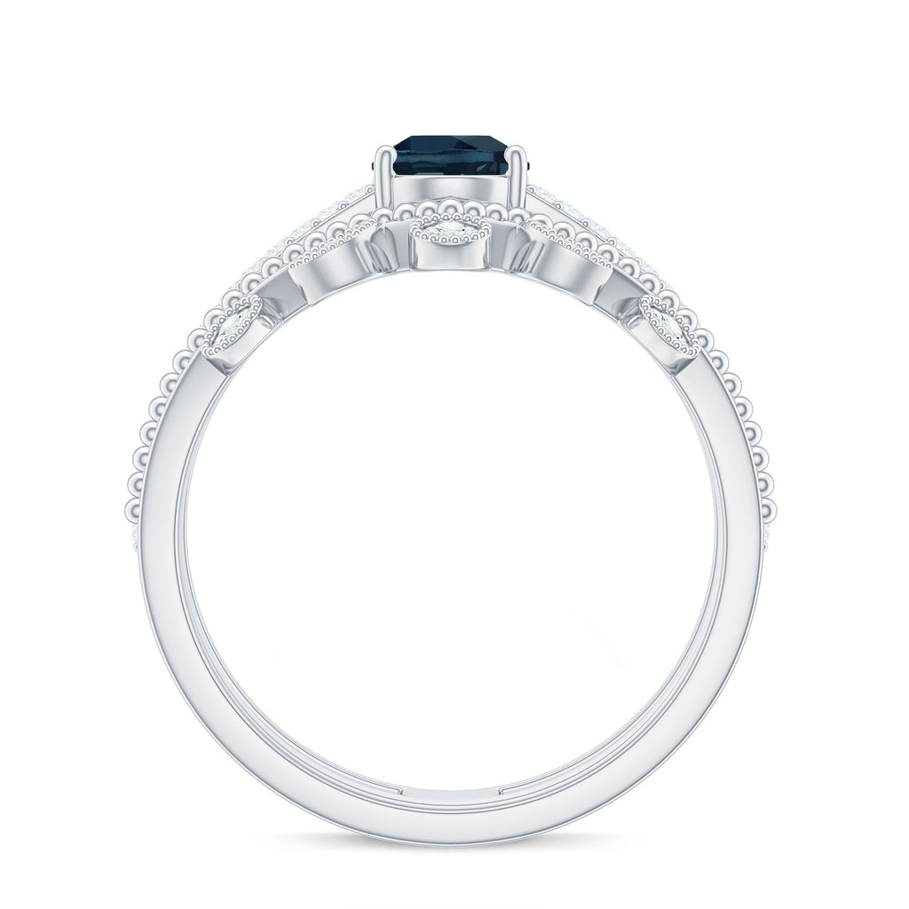 Pear London Blue Topaz Double Band Engagement Ring with Diamond Enhancer