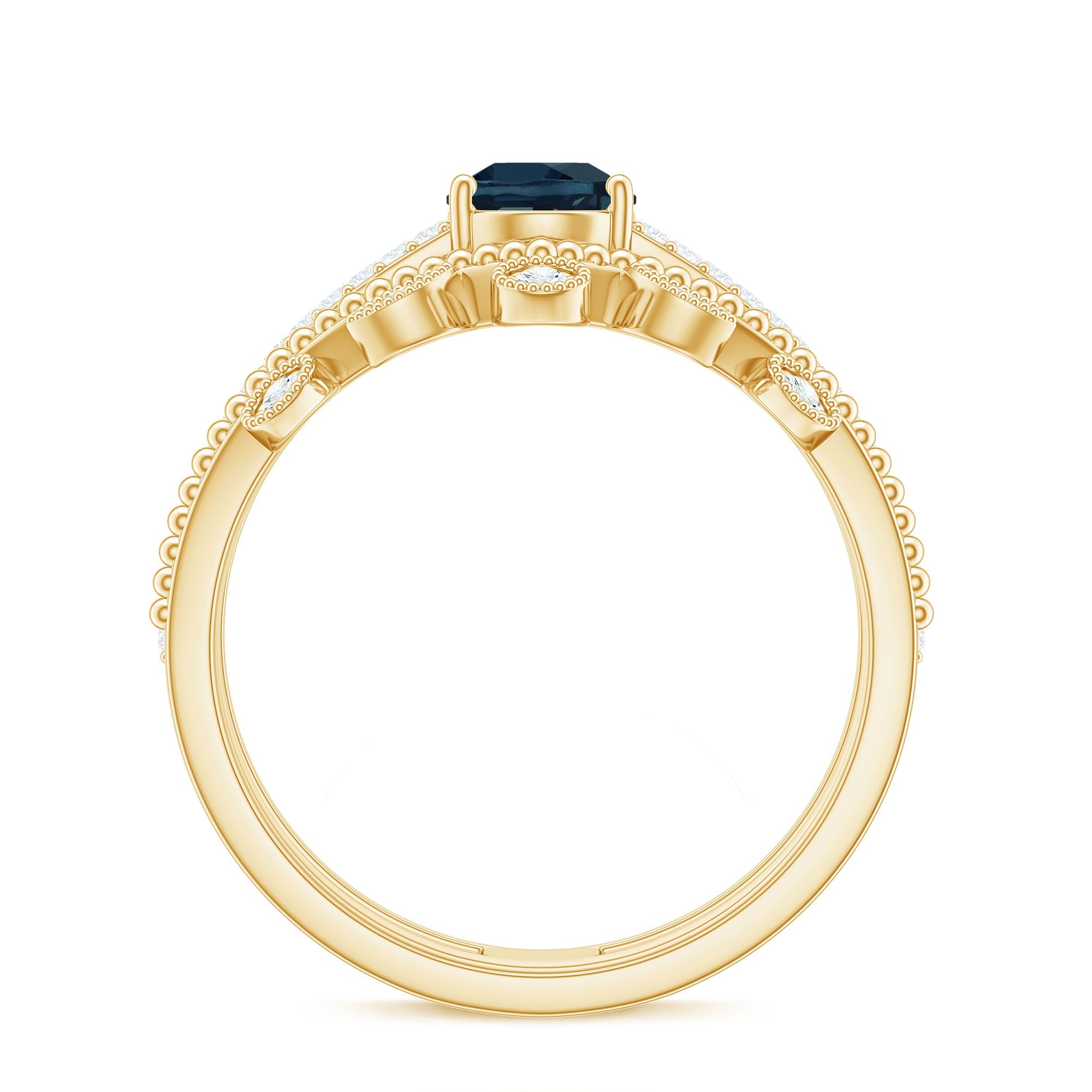 Pear London Blue Topaz Double Band Engagement Ring with Diamond Enhancer