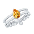 Natural Citrine Double Band Engagement Ring with Enhancer