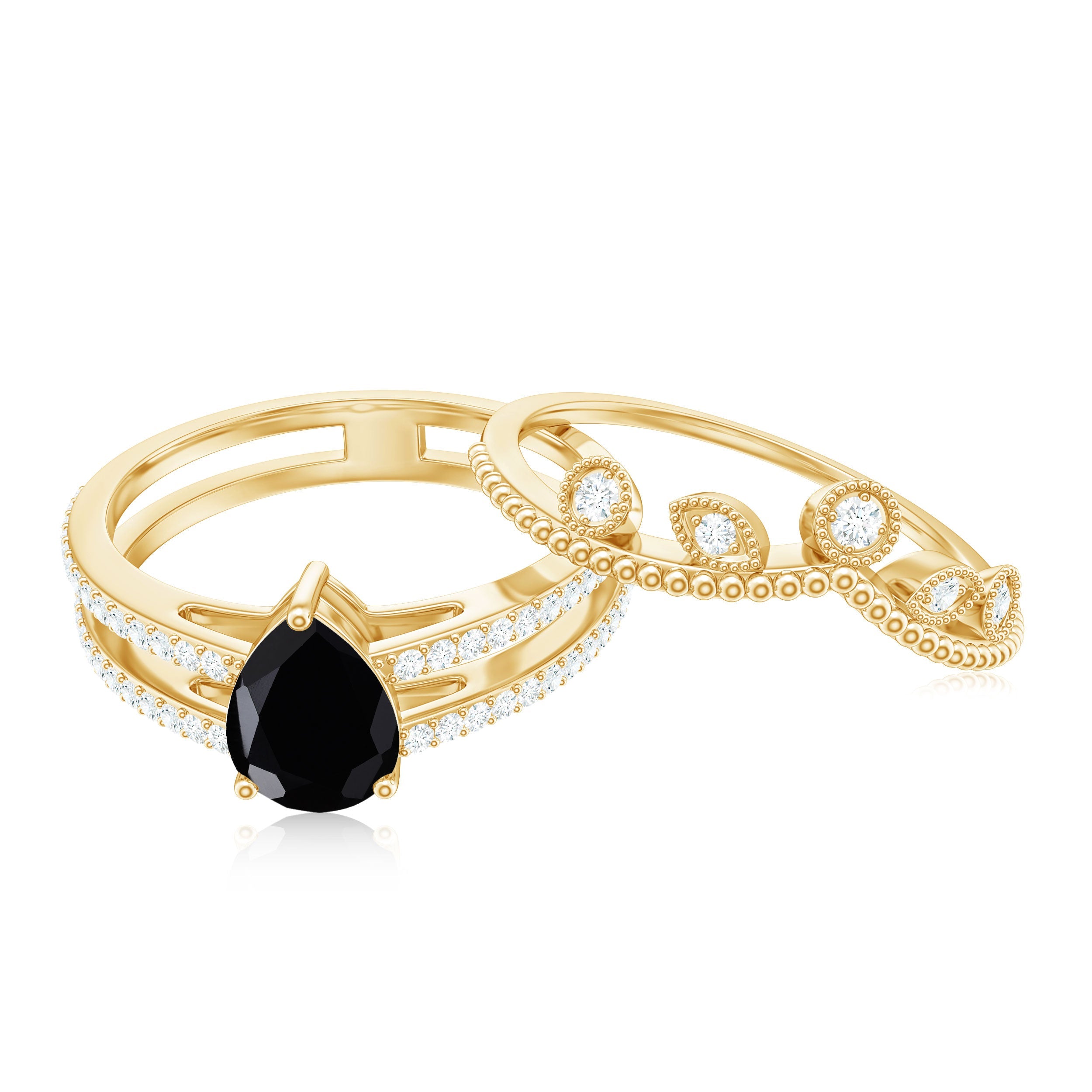 Vintage Style Black Spinel Diamond Wedding Ring Set for Women