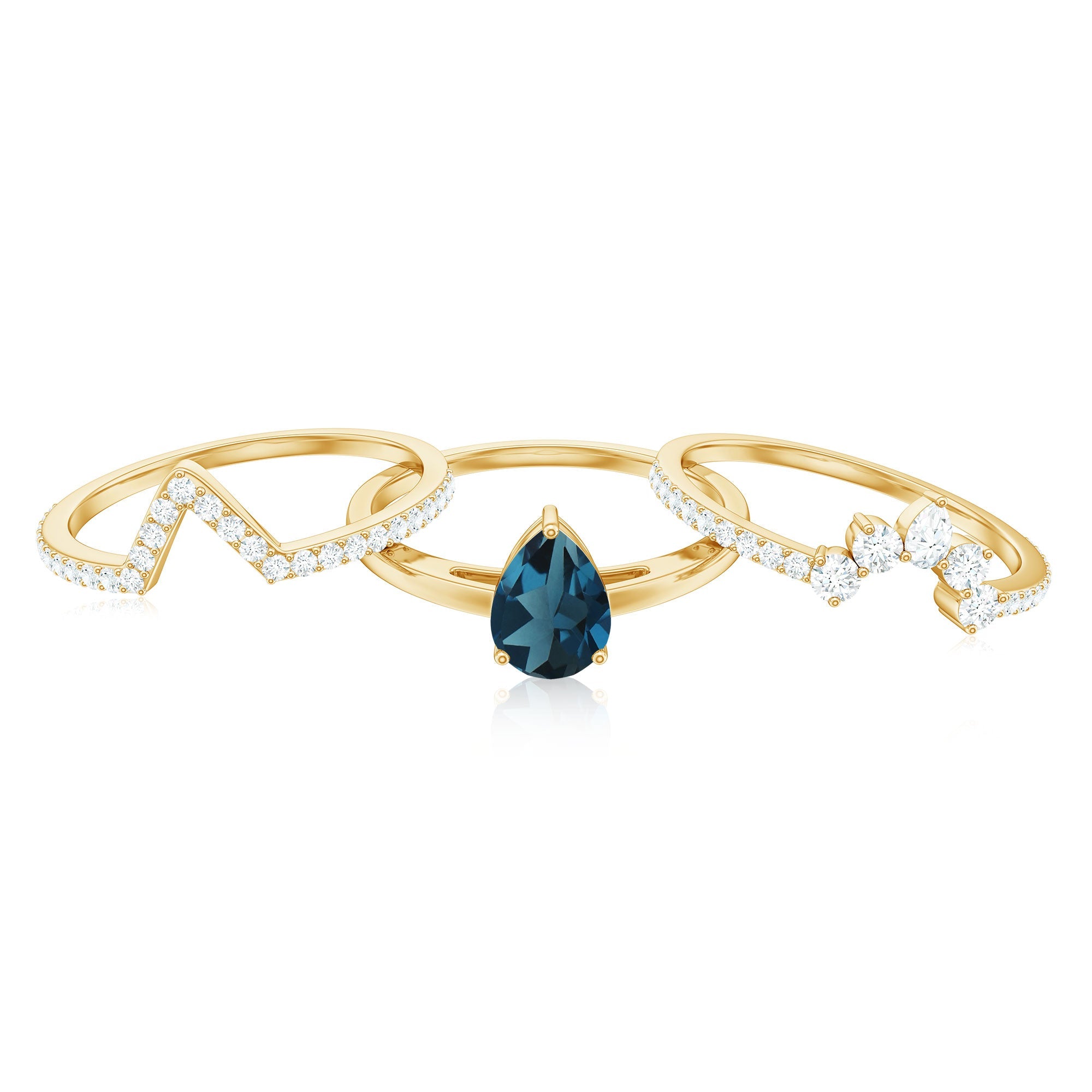 Pear Shape London Blue Topaz and Diamond Trio Ring Set