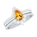Natural Pear Shape Citrine Wedding Bridal Ring Set of 3 with Certificate