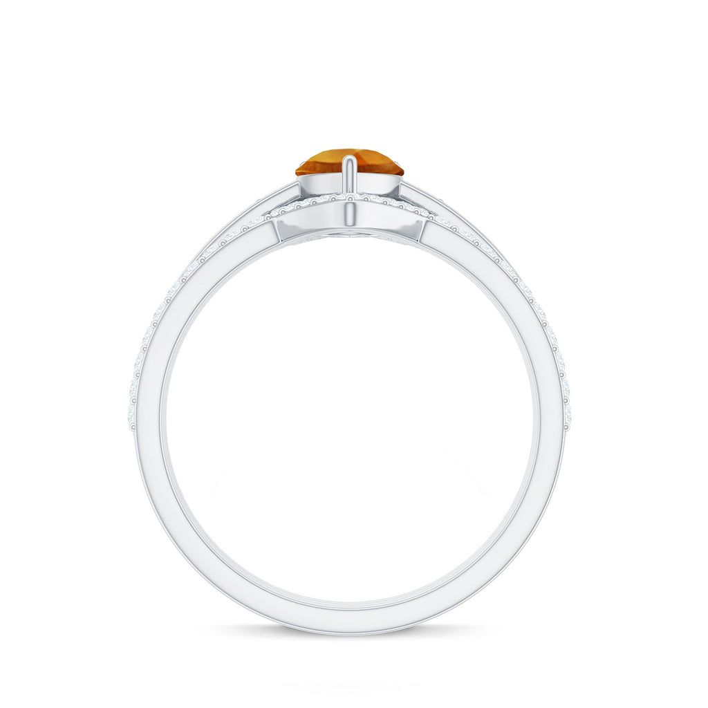 Natural Pear Shape Citrine Wedding Bridal Ring Set of 3 with Certificate