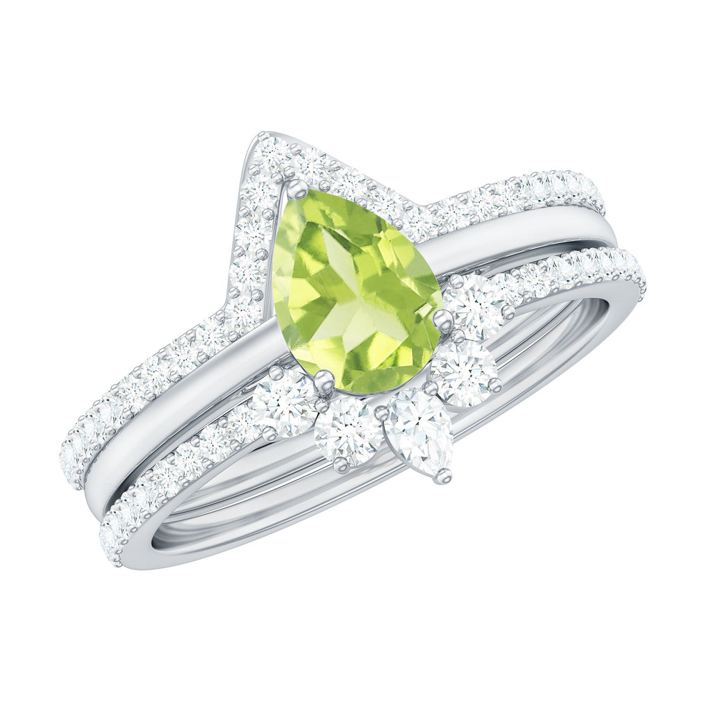Certified Real 1 Carat Peridot Trio Wedding Ring Set with Moissanite