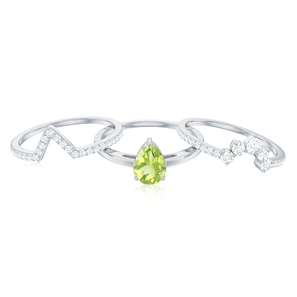 Certified Real 1 Carat Peridot Trio Wedding Ring Set with Moissanite