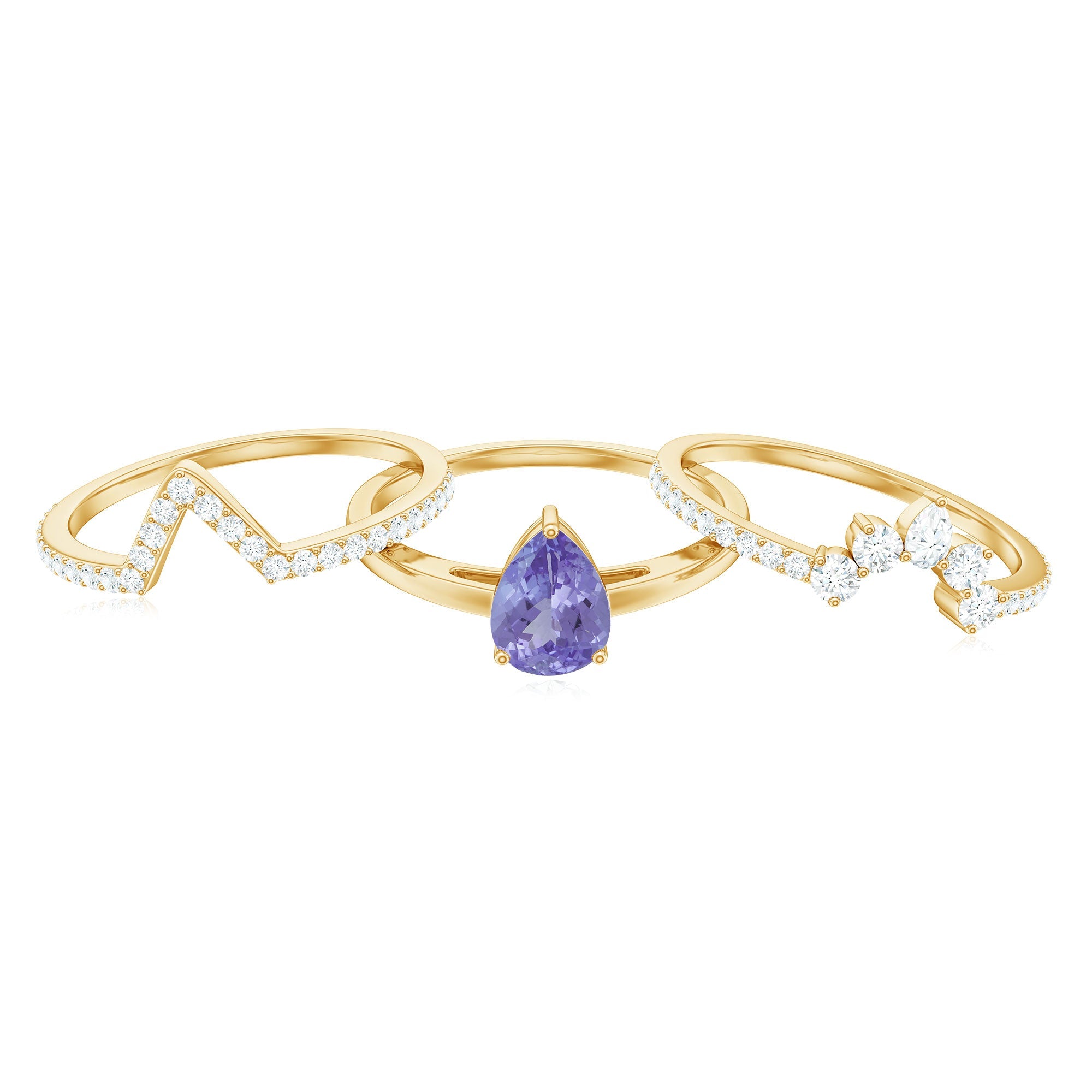 Natural Tanzanite Diamond 3 Piece Wedding Ring Set