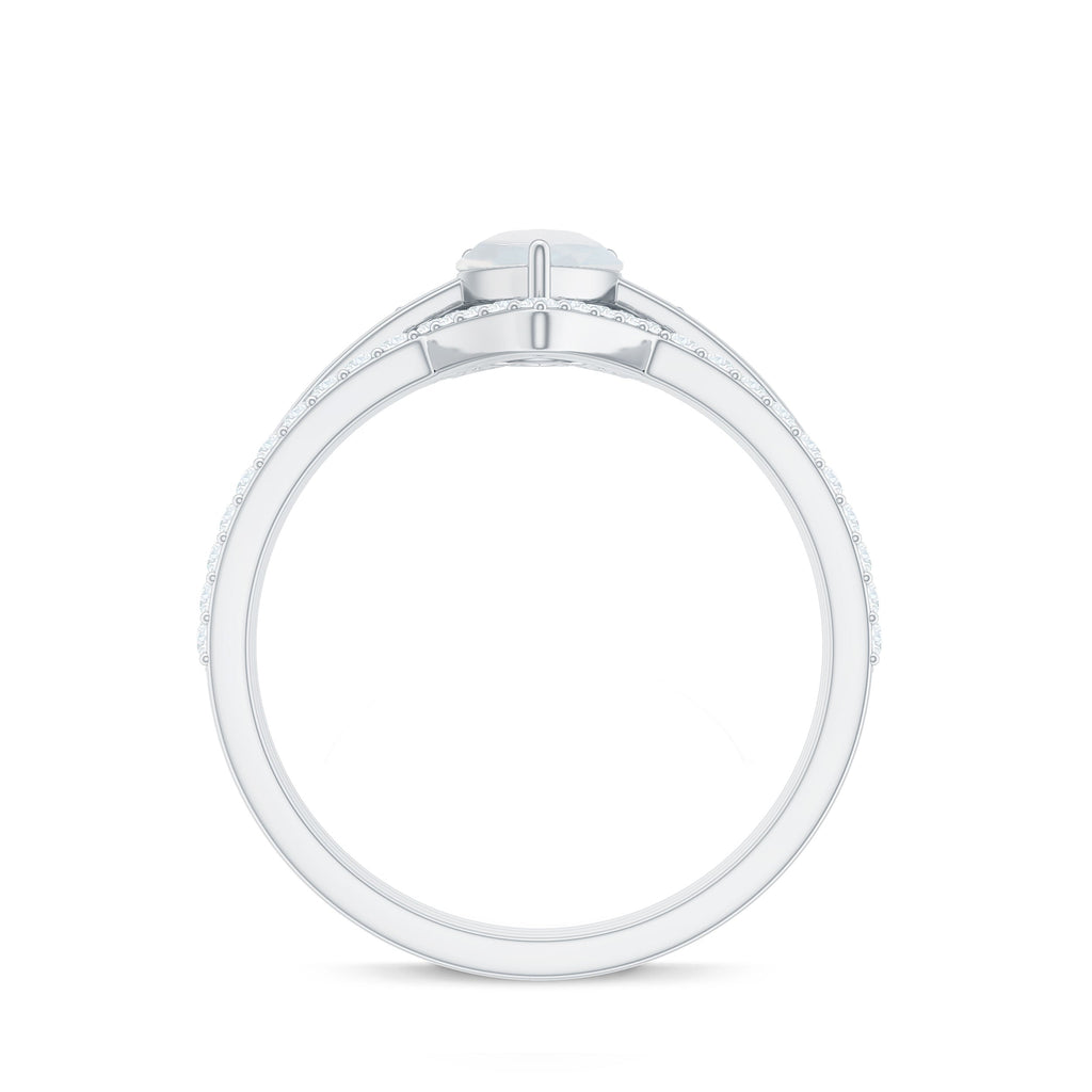 Pear Cut Moonstone Trio Wedding Ring Set with Moissanite
