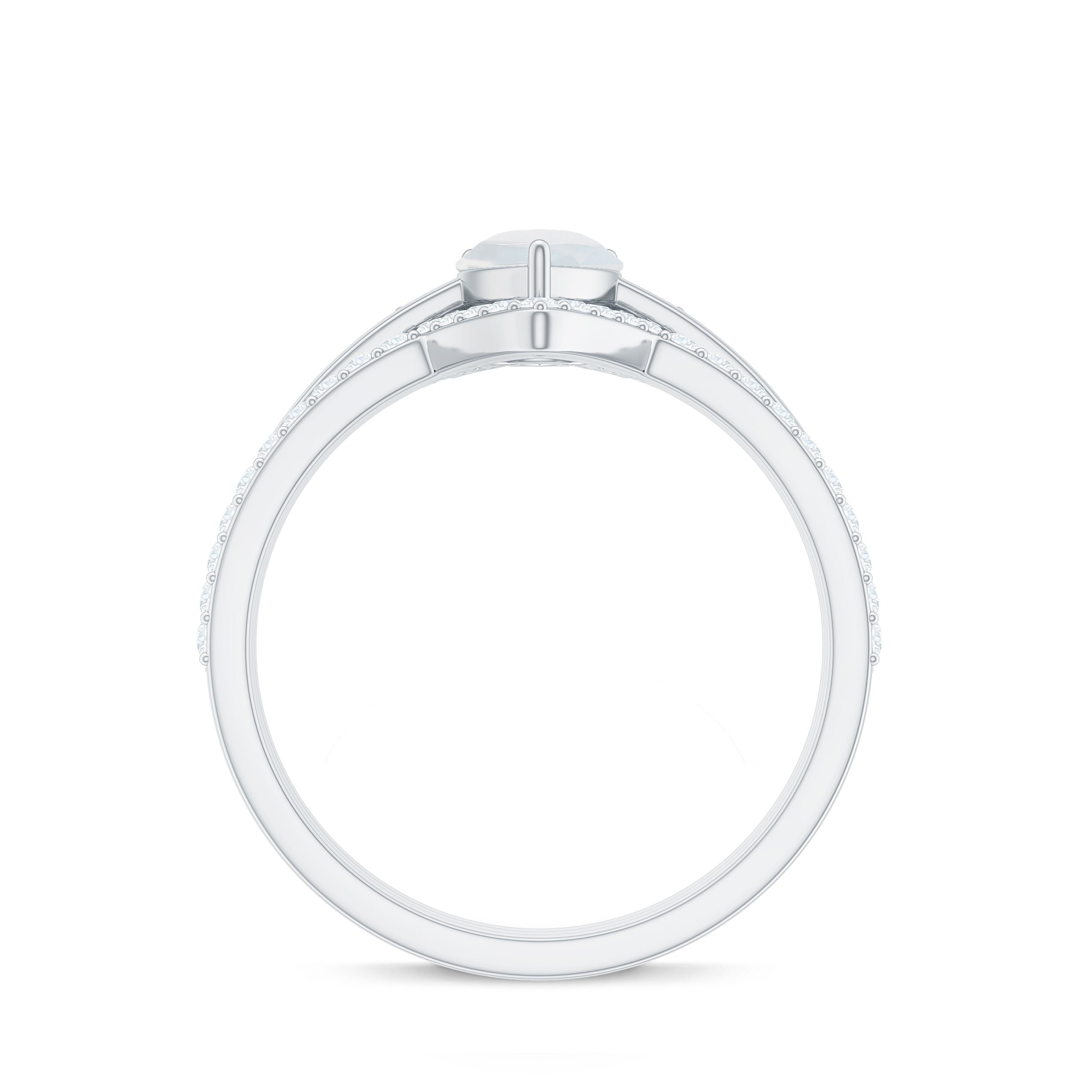 Pear Cut Moonstone Trio Wedding Ring Set with Moissanite