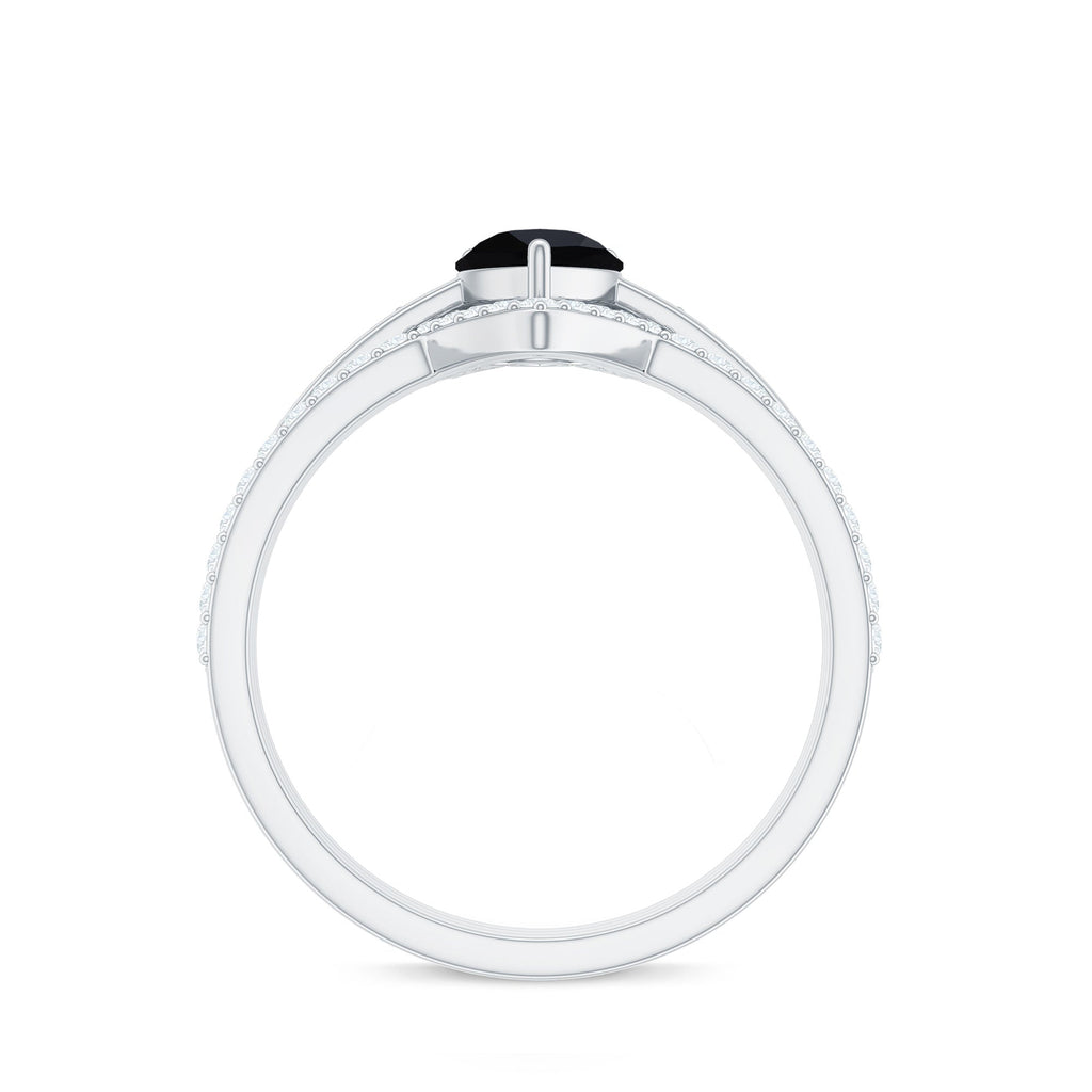 6X8mm Pear Shaped Black Onyx Engagement Ring With Ring Guards