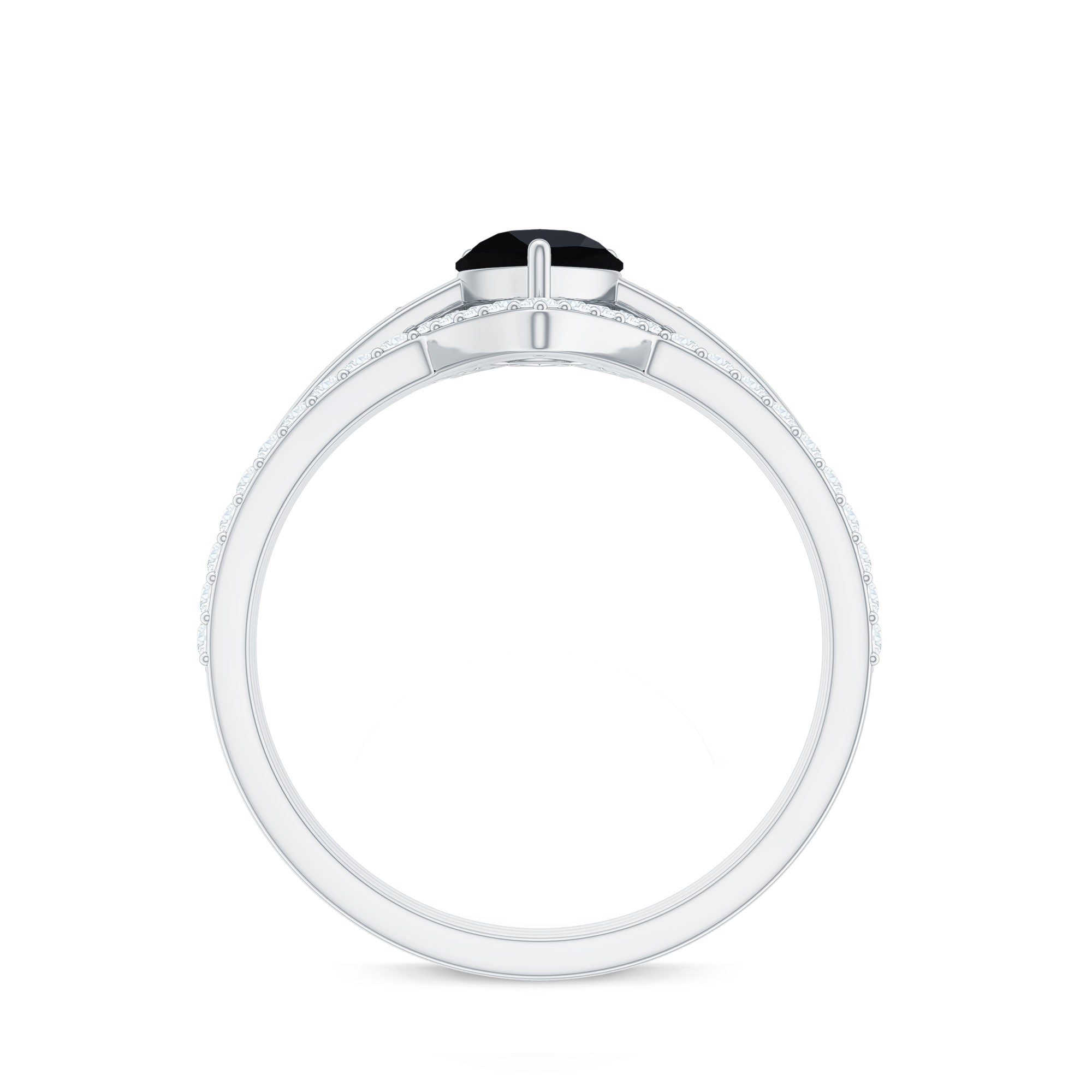6X8mm Pear Shaped Black Onyx Engagement Ring With Ring Guards