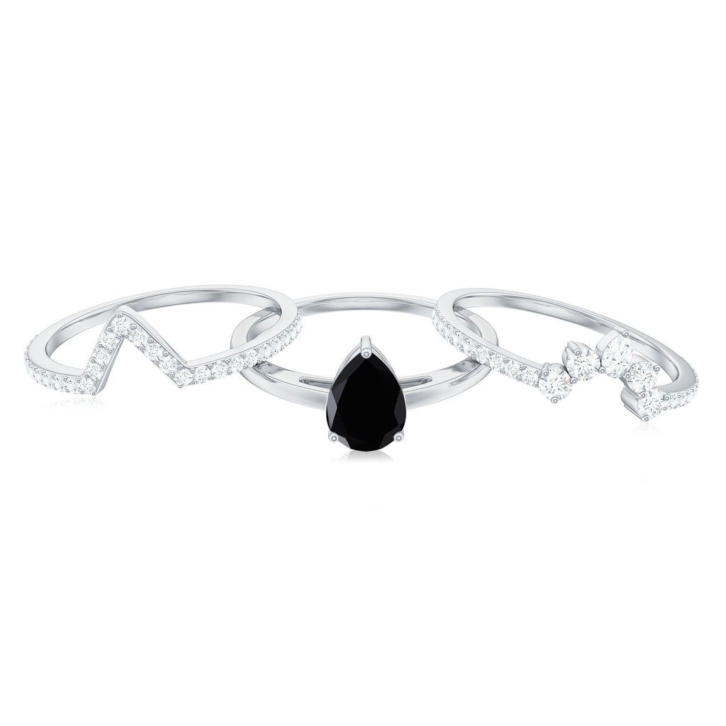 6X8mm Pear Shaped Black Onyx Engagement Ring With Ring Guards