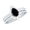Certified Natural Black Spinel 3 Piece Wedding Ring Set with Moissanite