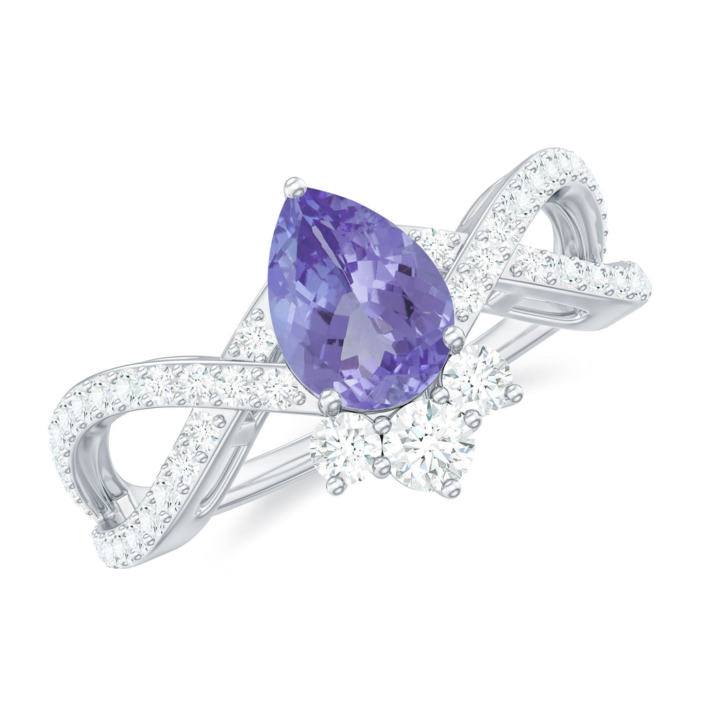 Certified Real Tanzanite Engagement Ring with Diamond Crossover Shank