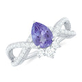 Certified Real Tanzanite Engagement Ring with Diamond Crossover Shank