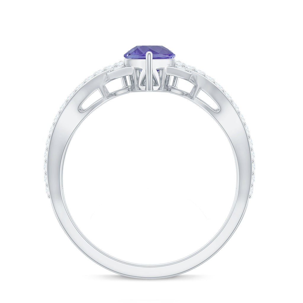 Certified Real Tanzanite Engagement Ring with Diamond Crossover Shank