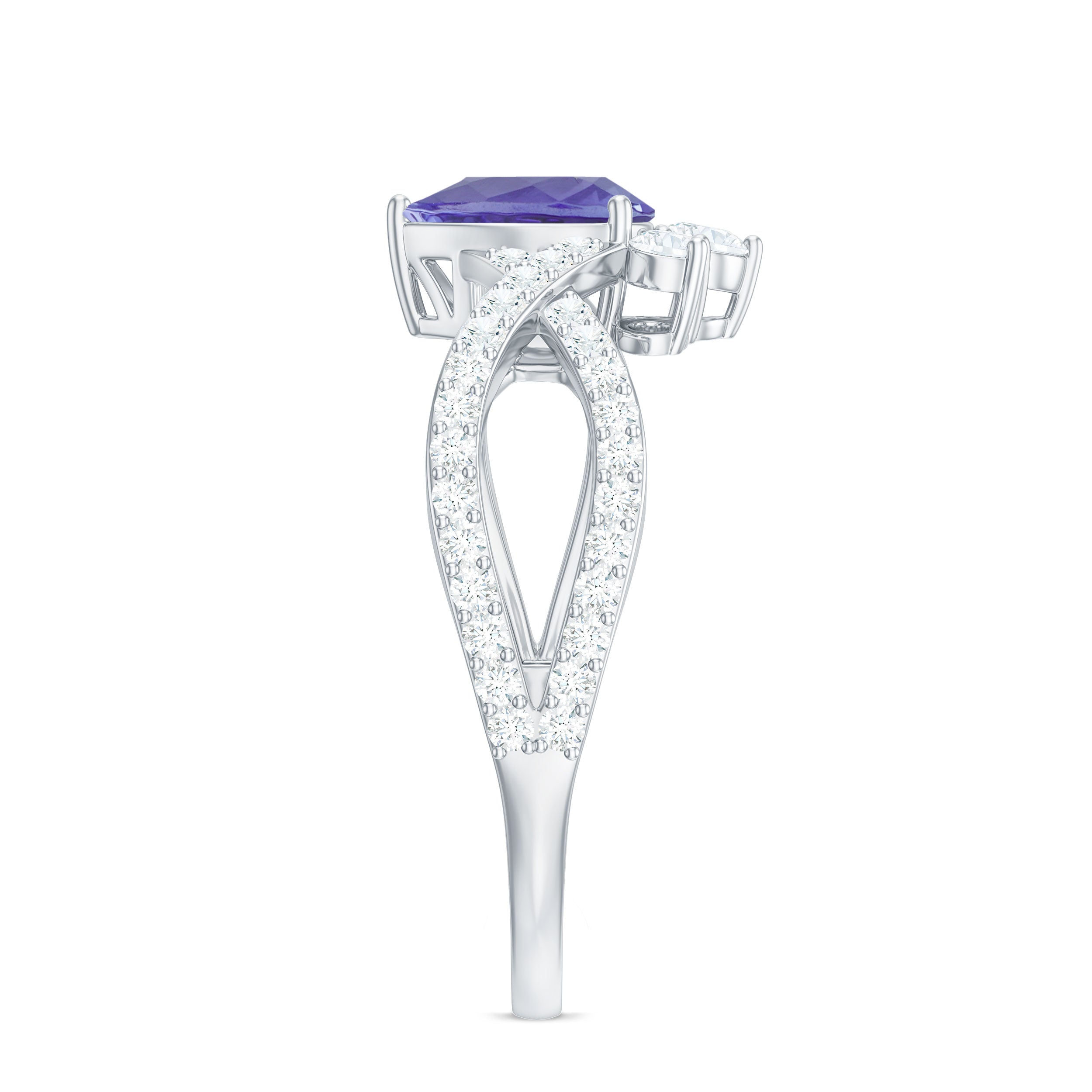 Certified Real Tanzanite Engagement Ring with Diamond Crossover Shank