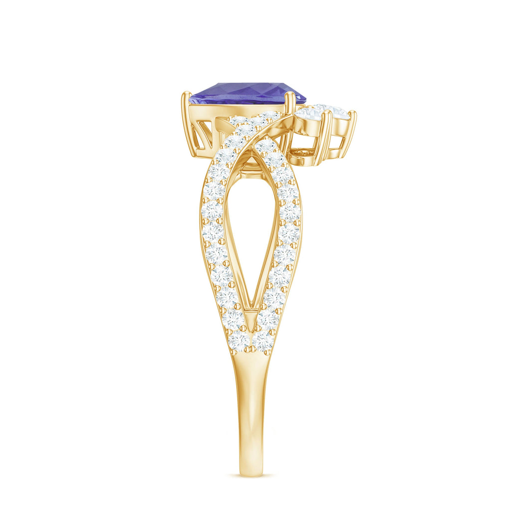 Certified Real Tanzanite Engagement Ring with Diamond Crossover Shank