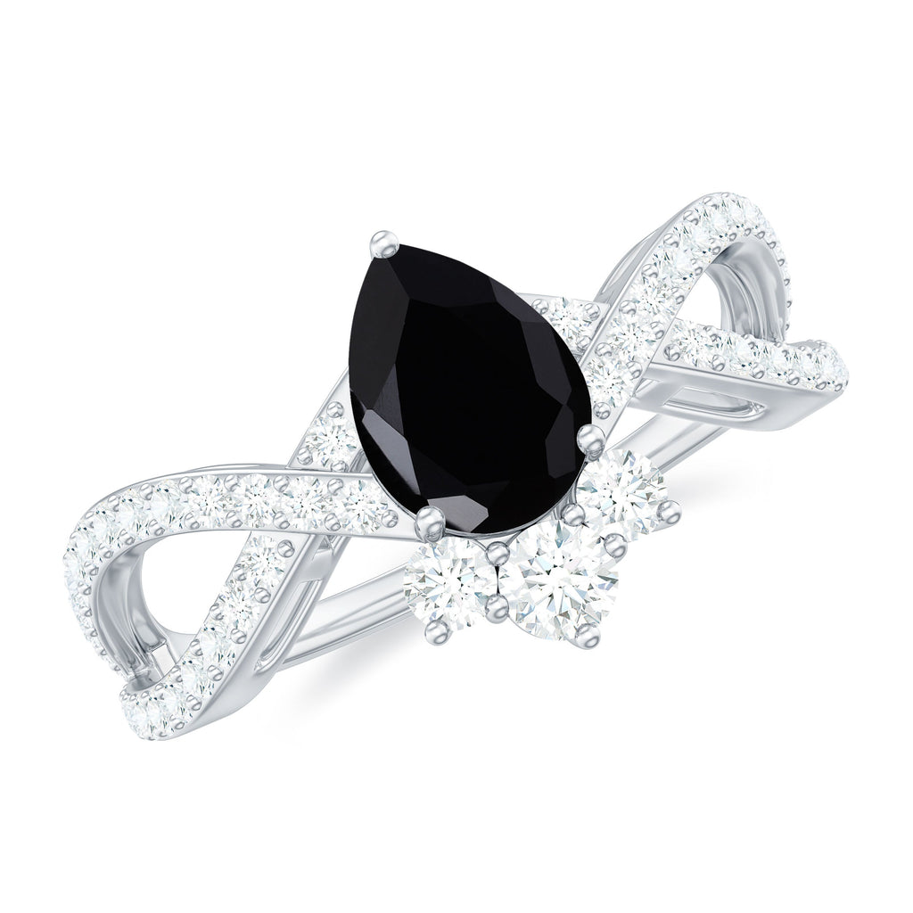 6X8mm Pear Shaped Black Onyx Designer Engagement Ring with Diamond