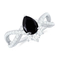 6X8mm Pear Shaped Black Onyx Designer Engagement Ring with Diamond