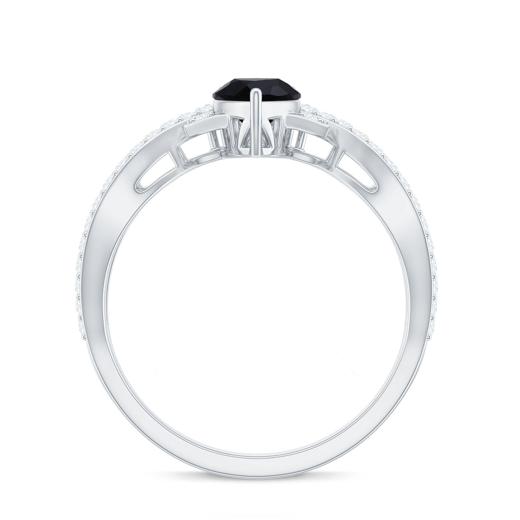 6X8mm Pear Shaped Black Onyx Designer Engagement Ring with Diamond