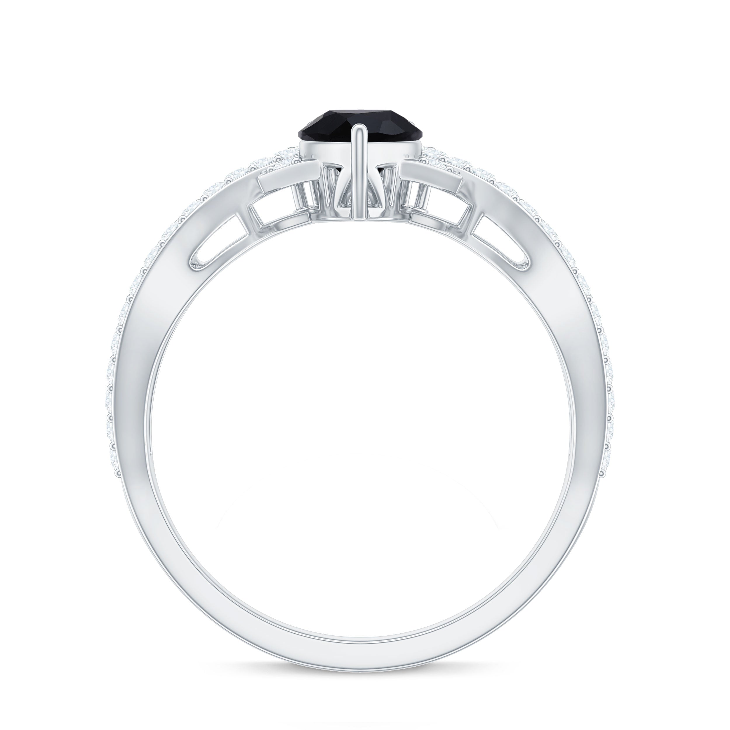 6X8mm Pear Shaped Black Onyx Designer Engagement Ring with Diamond