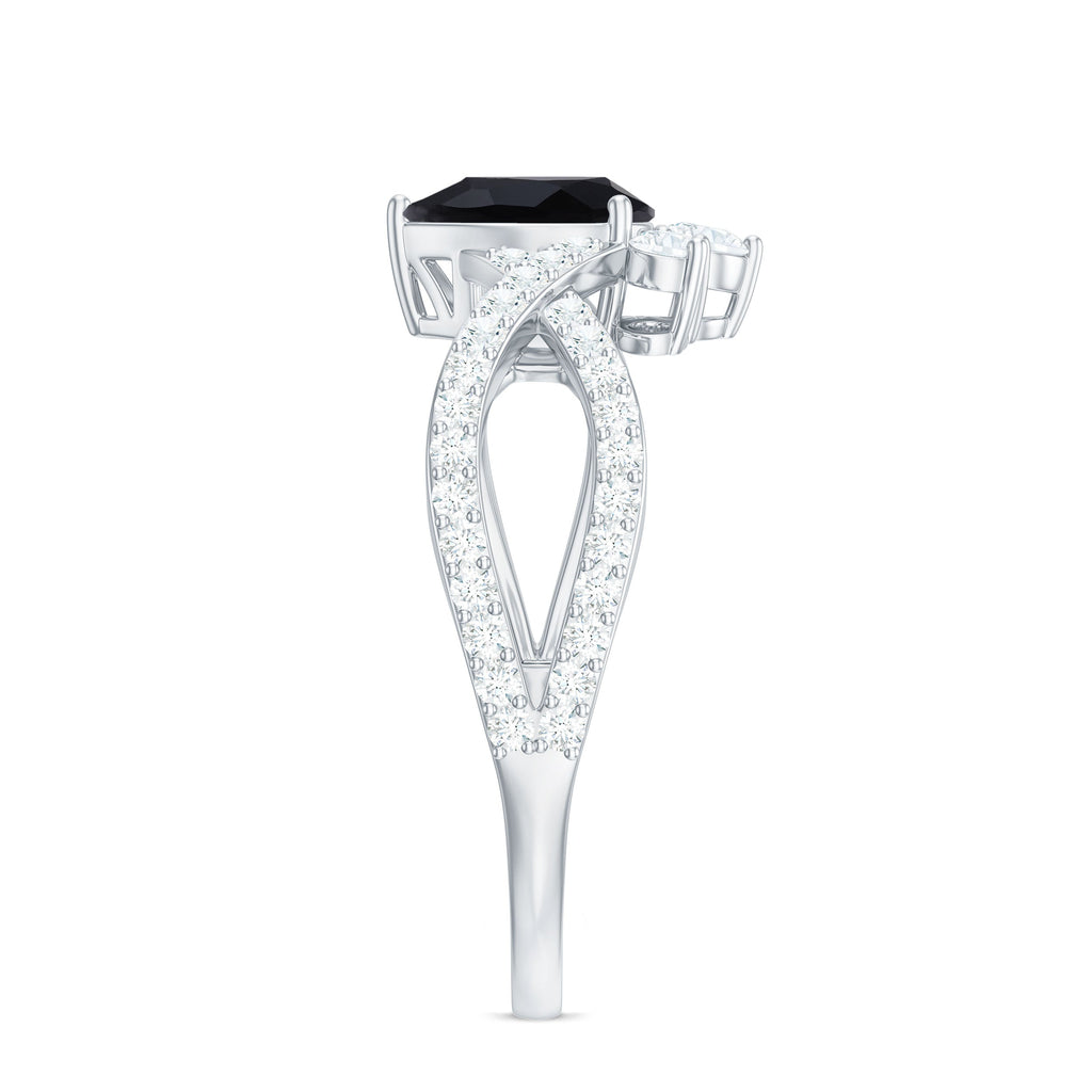 6X8mm Pear Shaped Black Onyx Designer Engagement Ring with Diamond