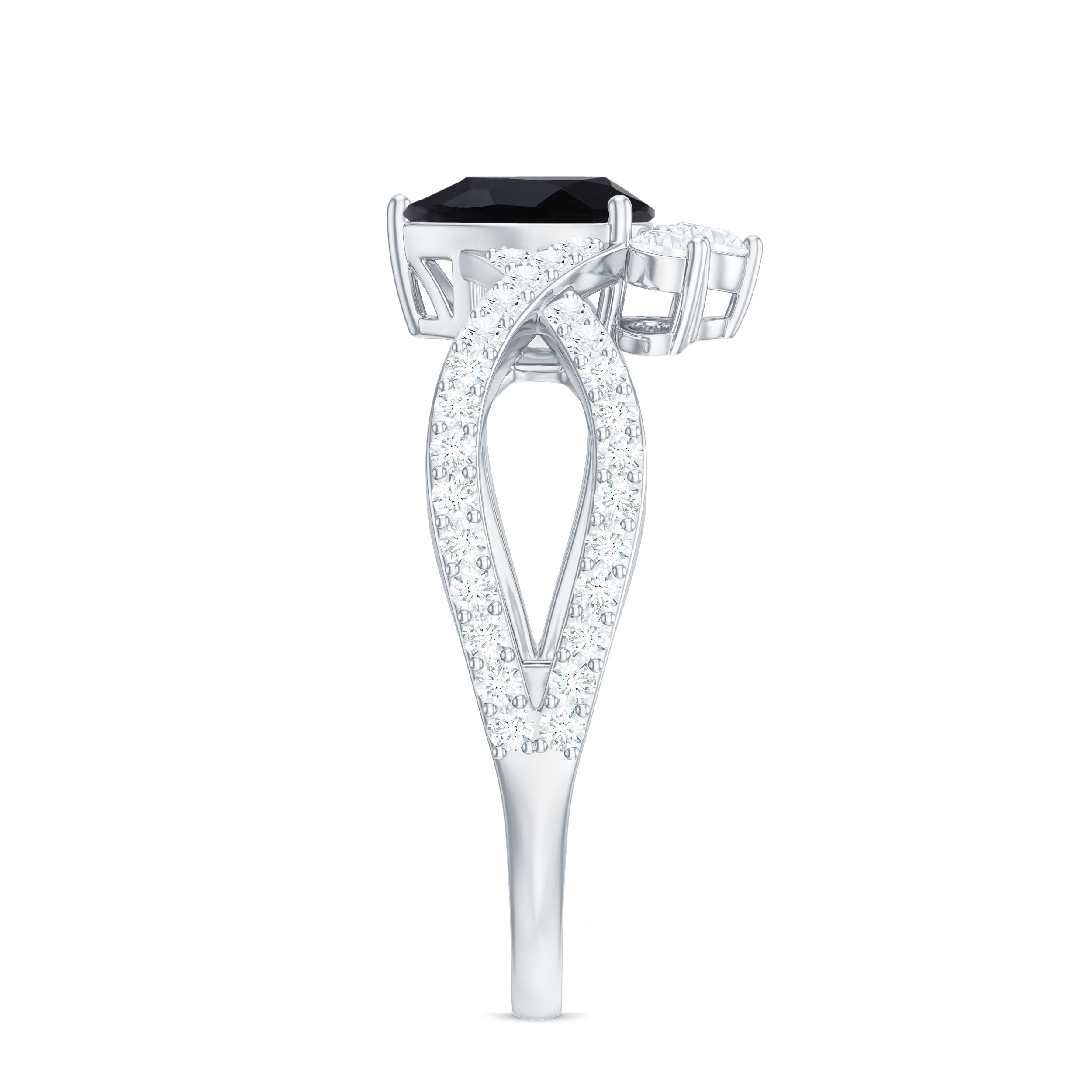 6X8mm Pear Shaped Black Onyx Designer Engagement Ring with Diamond