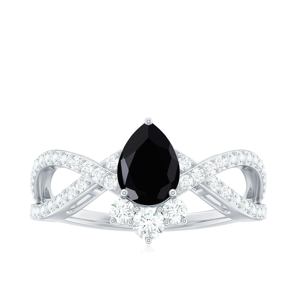 6X8mm Pear Shaped Black Onyx Designer Engagement Ring with Diamond