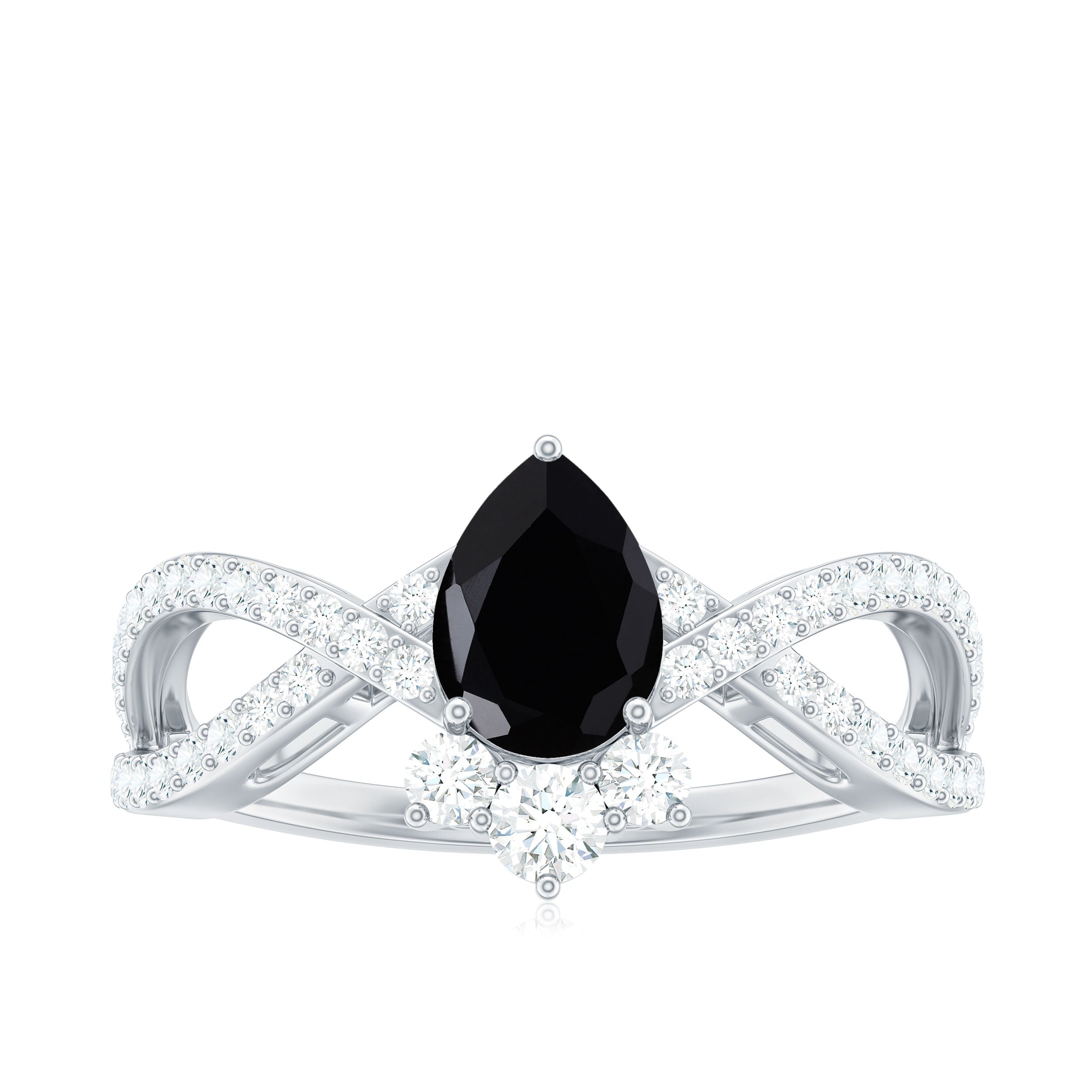 6X8mm Pear Shaped Black Onyx Designer Engagement Ring with Diamond