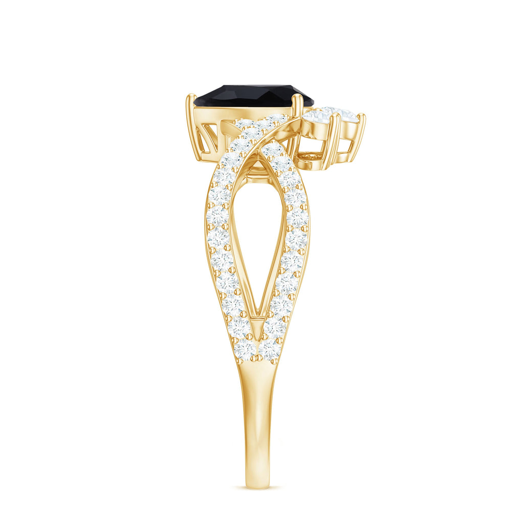6X8mm Pear Shaped Black Onyx Designer Engagement Ring with Diamond